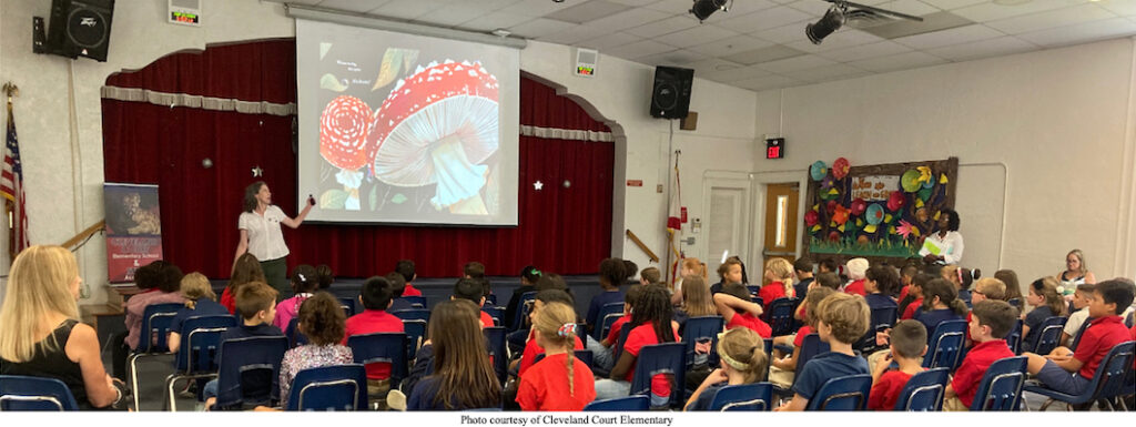 author presenting at elementary school